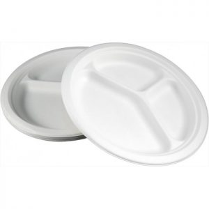 farfurii biodegradabile rotunde cu 3 compartimente