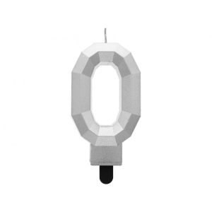 LUMANARE TORT DIAMOND ARGINTIU CIFRA 0 (12 buc/set)