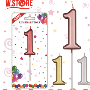 LUMANARE TORT CULORI METALICE, CIFRA 1 (12 BUC/SET)