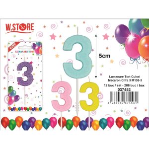 LUMANARE TORT CULORI MACARONS, CIFRA 3 (12 BUC/SET)