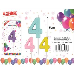 LUMANARE TORT CULORI MACARONS, CIFRA 4 (12 BUC/SET)