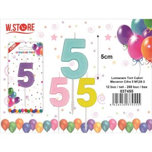 LUMANARE TORT CULORI MACARONS, CIFRA 5 (12 BUC/SET)