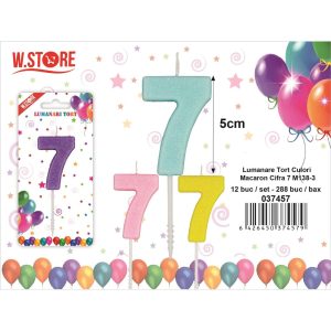 LUMANARE TORT CULORI MACARONS, CIFRA 7 (12 BUC/SET)