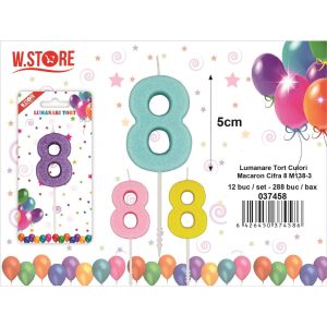 LUMANARE TORT CULORI MACARONS, CIFRA 8 (12 BUC/SET)