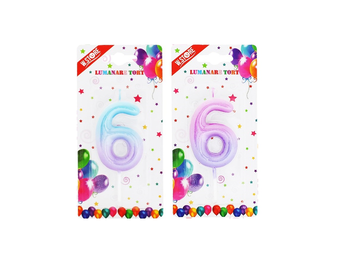 LUMANARE TORT CIFRA 6, 2 CULORI (12 buc/set)