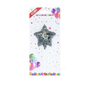 LUMANARE TORT LA MULTI ANI STEA EURO NEGRU (12 buc/set)