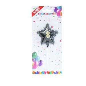 LUMANARE TORT LA MULTI ANI STEA DOLAR NEGRU (12 buc/set)