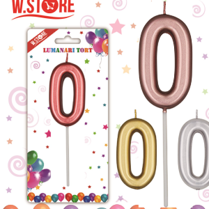 LUMANARE TORT CULORI METALICE, CIFRA 0 (12 BUC/SET)