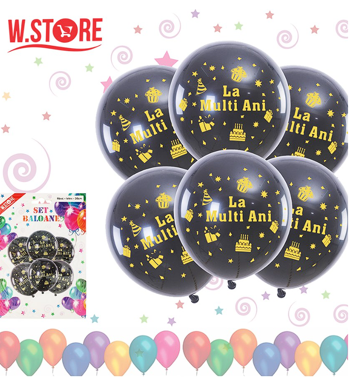 SET BALOANE BLACK "LA MULTI ANI" 25-30 cm (72 BUC/SET)
