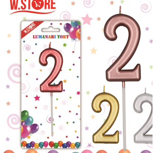 LUMANARE TORT CULORI METALICE, CIFRA 2 (12 BUC/SET)