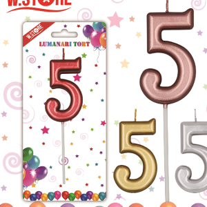 LUMANARE TORT CULORI METALICE, CIFRA 5 (12 BUC/SET)