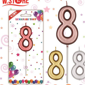 LUMANARE TORT CULORI METALICE, CIFRA 8 (12 BUC/SET)