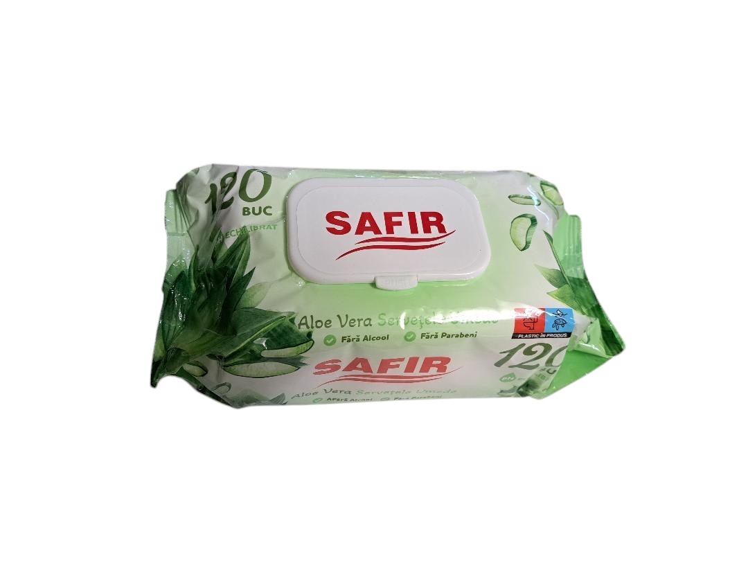 SERVETELE UMEDE SAFIR ALOE VERA CU CAPAC(120 BUC/SET)