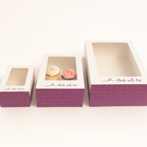 CUTII PRAJITURI "MADE WITH LOVE" CU FEREASTRA (50 BUC/SET)